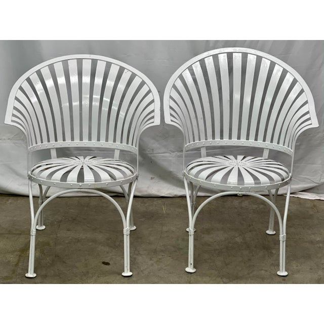 1930s Francois Carre Art Deco Sunburst Fan Back Outdoor Chairs Pair