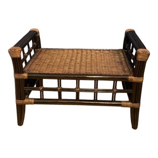Vintage Rattan and Wicker Ottoman For Sale