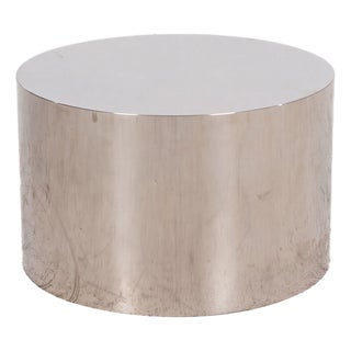 Custom Polished Metal Drum Side Table in the Style of Brueton, 1980 For Sale