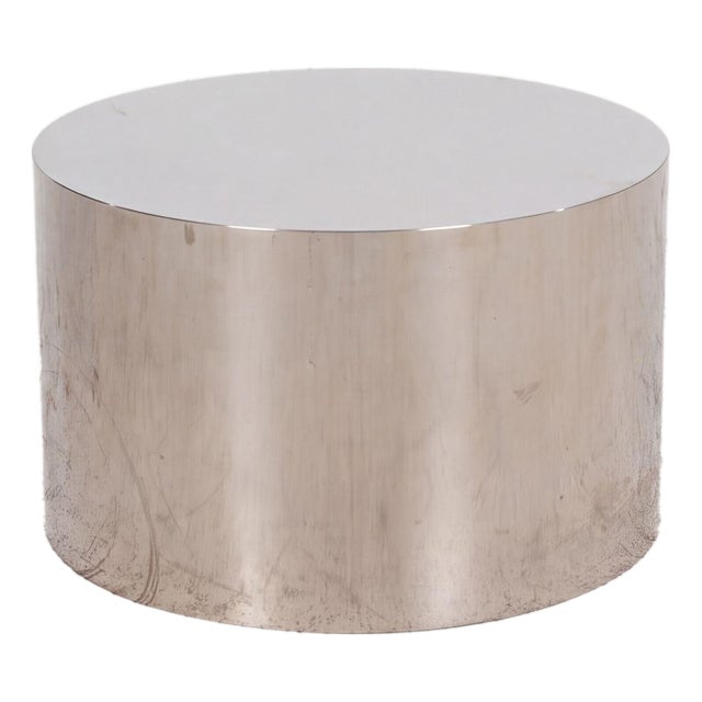 Custom Polished Metal Drum Side Table in the Style of Brueton, 1980 For Sale