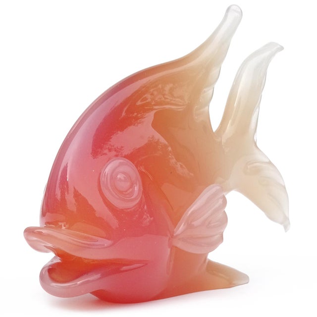 Figurative Murano Seguso Vintage Opalescent Orange White Alabastro Italian Art Glass Angel Fish Sculpture Figurine For Sale - Image 3 of 6