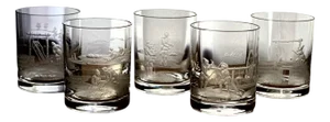 Vintage Bohemian Engraved Whiskey Glasses, Set of 5