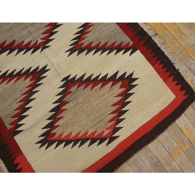 1930s Ivory Geoemtric Tribal American Navajo "Double Saddle" Rug 3' X 3'9" Flatweave Wool Carpet For Sale - Image 11 of 18