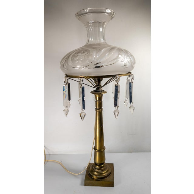 Victorian 19th Century American Victorian Brass Astral Lamp With Frosted Glass Shade For Sale - Image 3 of 17
