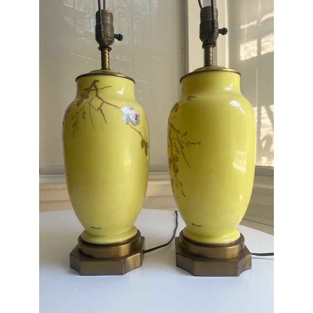 Mid 20th Century Mid 20th Century Baccarat Style Yellow Opaline Glass Japonisme Lamps, Signed Baccarat - a Pair For Sale - Image 5 of 18