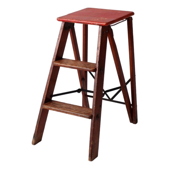 Mid-Century Wood Folding Step Ladder Stool For Sale