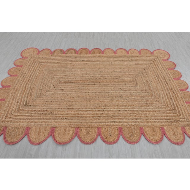 Pink Scallop Edge Trim Jute Rug 10x14 Ft. For Sale - Image 4 of 13