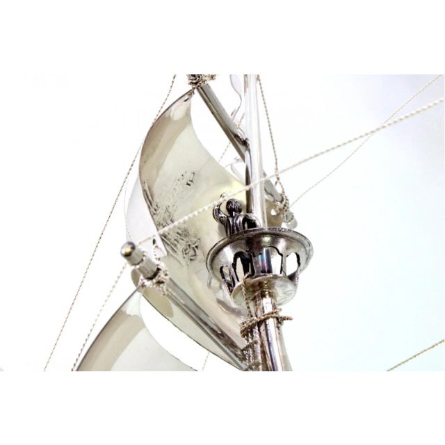Metal Large Silver Galleon with Applications, Sails, Masts, Ropes, Cannons and Anchors For Sale - Image 7 of 12