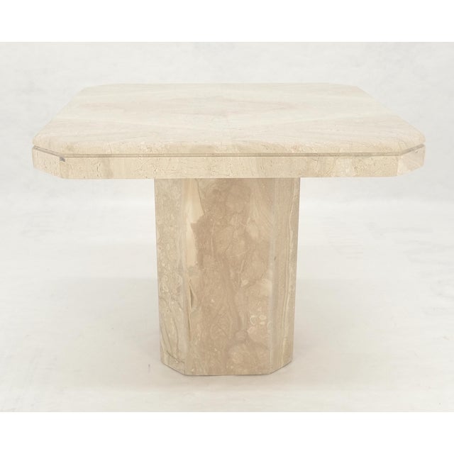 Polished 27x27" Travertine Square Top Single Pedestal Side End Lamp Table Mint For Sale - Image 10 of 16