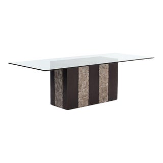 Paul Evans Style Dining Table With Glass Top, 1975 C. For Sale