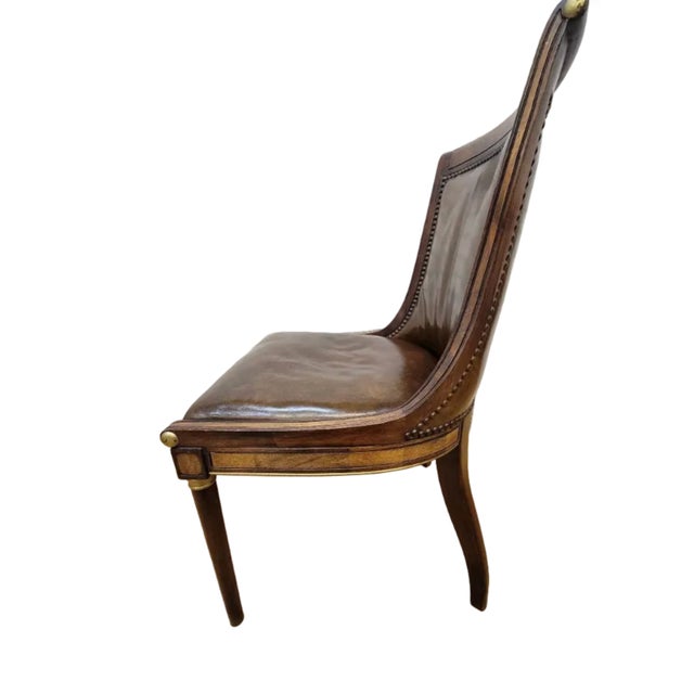 Vintage Neoclassical Style Walnut Leather Slipper Dining Chairs – Set of 6 For Sale In Chicago - Image 6 of 10