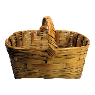 Vintage Rustic Woven Gathering Basket 13" Long For Sale