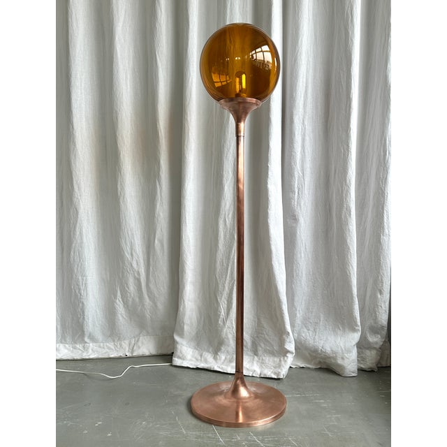 Beautiful Hungarian industrial mid century copper floor lamp with amber glass shade from the 1970s. Breathtaking...