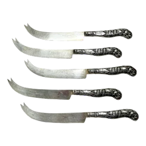 Set 5 Antique Florida Saint Augustine Coat of Arms Souvenir Sterling Silver Handle Citrus Fruit Knives by Gorham