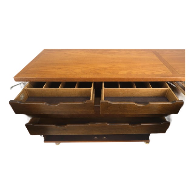 Baker Teak & Brass Double Door Compartment 4 Drawers Credenza Dresser For Sale