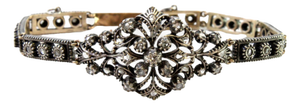 Art Deco Gold and Silver Bracelet with Central Brilliant-Cut Diamond and Diamond Chips