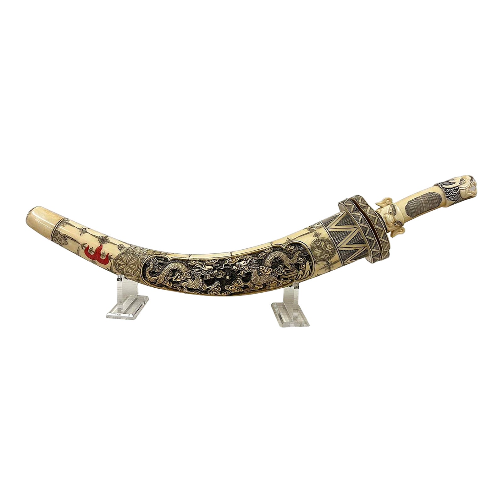 Vintage Chinese Decorative Hand-Carved Asian Short Sword and Scabbard ...