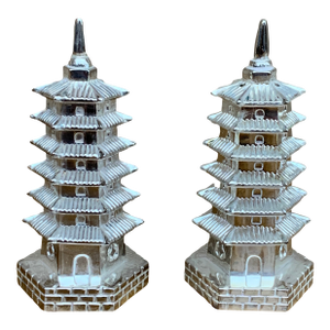 1970s Silver Godinger Chinoiserie Pagoda Salt and Pepper Shakers