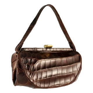 Vintage American Chocolate Brown Alligator Satchel For Sale