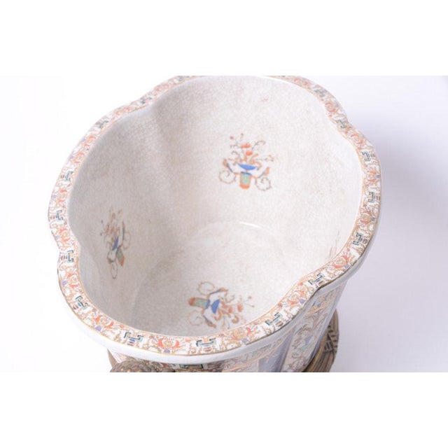 1920s Vintage Ceramic Jardinière on Metal Stand For Sale In New York - Image 6 of 12