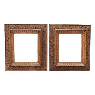 Pair of 19th C. Frames Carved Oak Wood Aesthetic Eastlake Victorian Era Fits 12" X 10" Picture For Sale