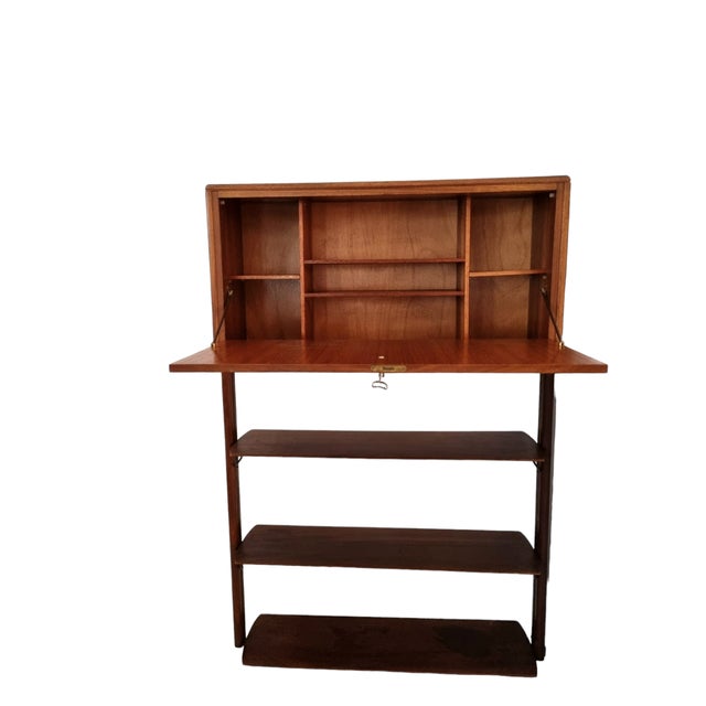 Small Walnut and Brass Wall Unit with Desk Function by William Watting for Fristho For Sale - Image 9 of 14