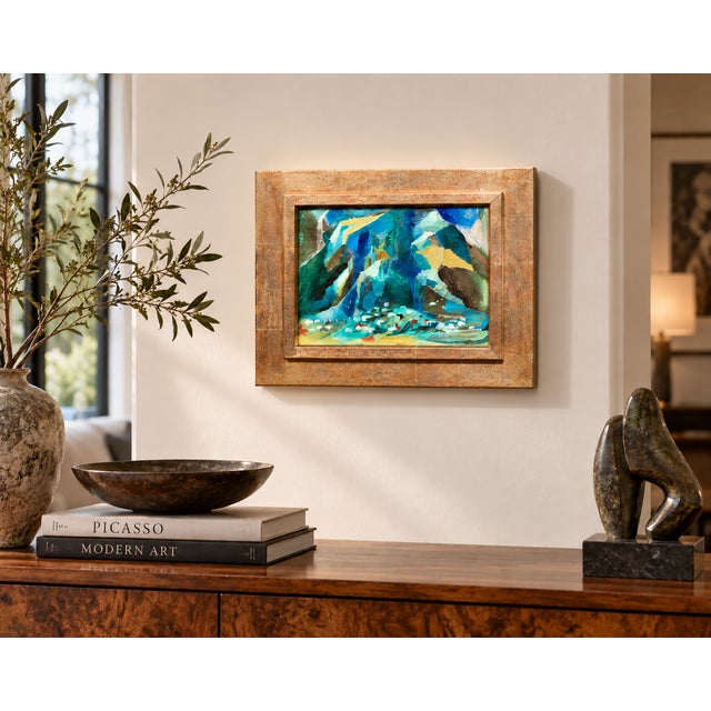 Mid 20th Century Phil Dike- Abstract Mountain Landscape With Village Study -Oil Painting For Sale - Image 5 of 13