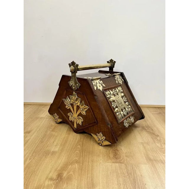 Antique Victorian Walnut and Brass Coal Box, 1880s For Sale - Image 9 of 9