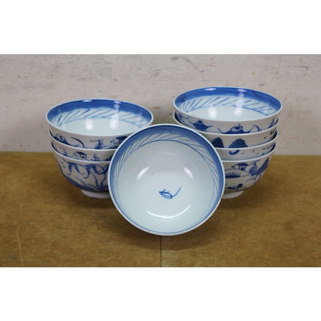 46 Pc Vintage Chinese Export Canton Blue & White Porcelain Pagoda Dinnerware Set For Sale - Image 15 of 15
