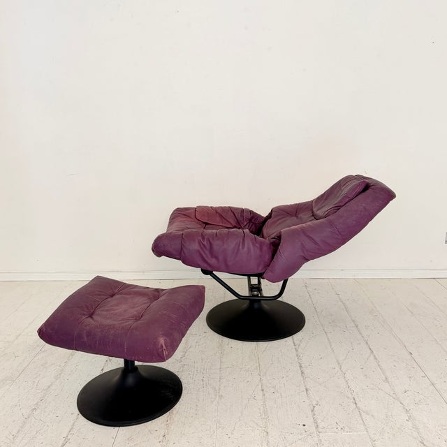 Animal Skin Set of Vintage Regent Leather Chair with Ottoman from Ekornes Stressless, 1980s For Sale - Image 7 of 11