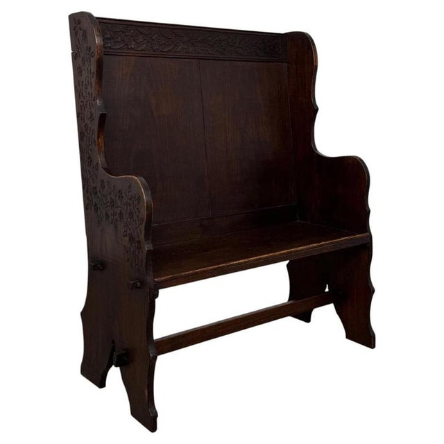 20th Century Edwardian English Carved Oak Settle Bench, 1890s For Sale - Image 10 of 10