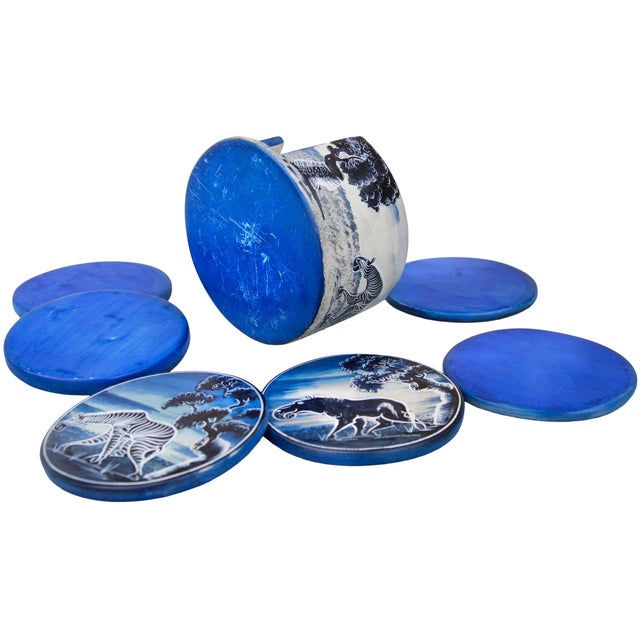 Late 20th Century Vintage Handcrafted West-African Safari Soapstone Coasters & Holder- 7 Pieces For Sale - Image 5 of 5