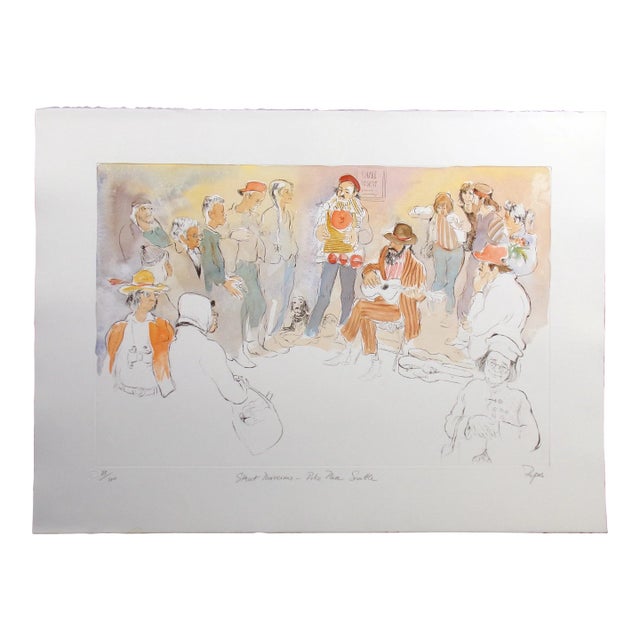 William Papas "Street Musicians -Pike Place Seattle" Signed Hand Colored Etching For Sale