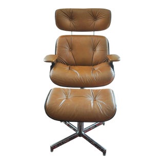 Eames Style Leather Lounge Chair And Ottoman By Selig For Sale
