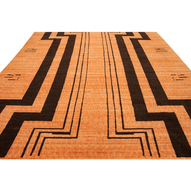 2020s 10 X 12 Modern Hand Loom Designed Wool Rug in Orange For Sale - Image 5 of 11