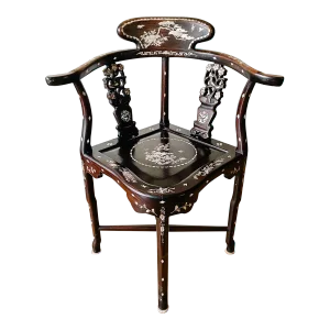 Vintage Chinese Dark Rosewood Mother of Pearl Inlay Corner Chair