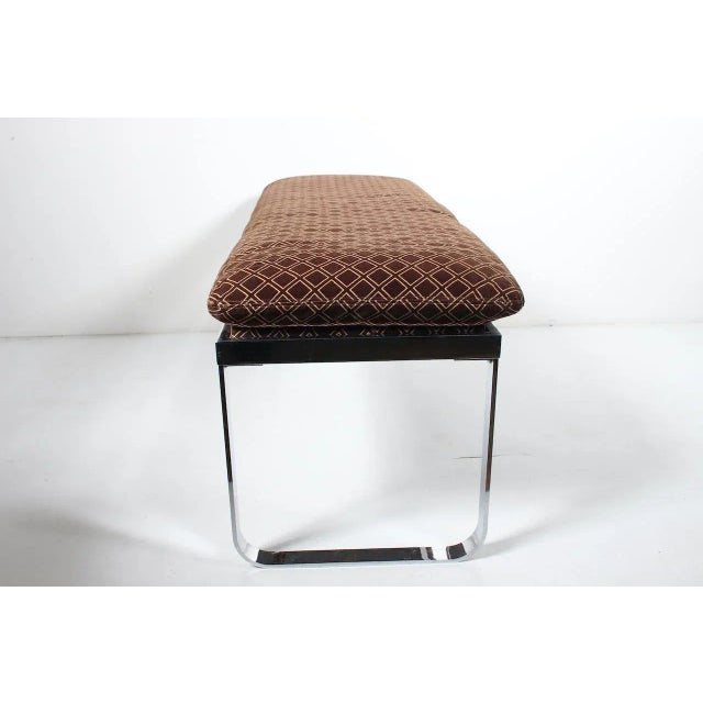 Chrome 1980s Design In America Chromed Steel Bench with Cocoa Velour Cushion For Sale - Image 8 of 12