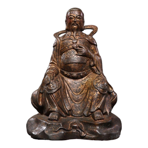 Vintage Chinese Gilt‑Patina Bronze Zhenwu Emperor Seated Deity Statue, Taoist Sculpture
