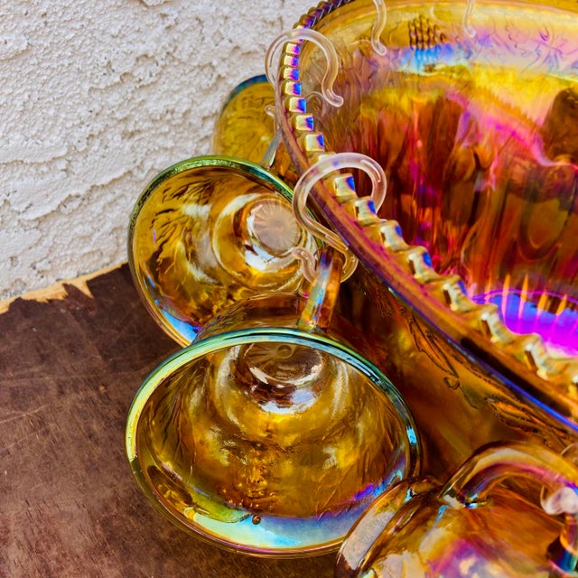 Mid Century Carnival Glass Punch Bowl Set- 25 Pieces For Sale In Los Angeles - Image 6 of 12
