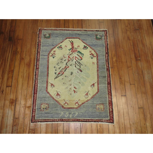 Folk Art Zabihi Collection Gray Floral Folk Style Vintage Throw Turkish Rug Dated 1969 For Sale - Image 3 of 5