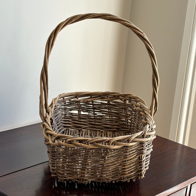 French Country-Style Vintage Twig Basket For Sale - Image 9 of 12