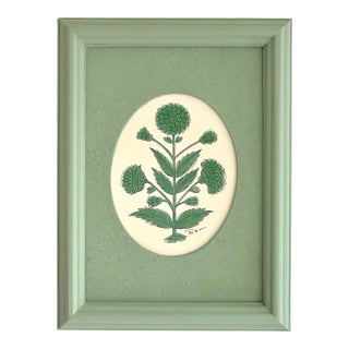 Hand-Painted Jaipuri Green Floral Motif Painting in a Vintage Frame For Sale
