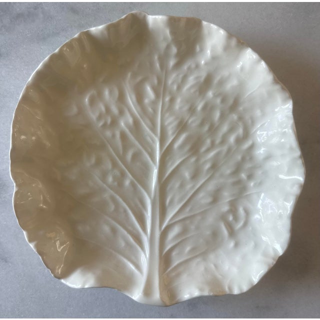 Shabby Chic Set of 4 White Ceramic Cabbage Leaf Plates For Sale - Image 3 of 10