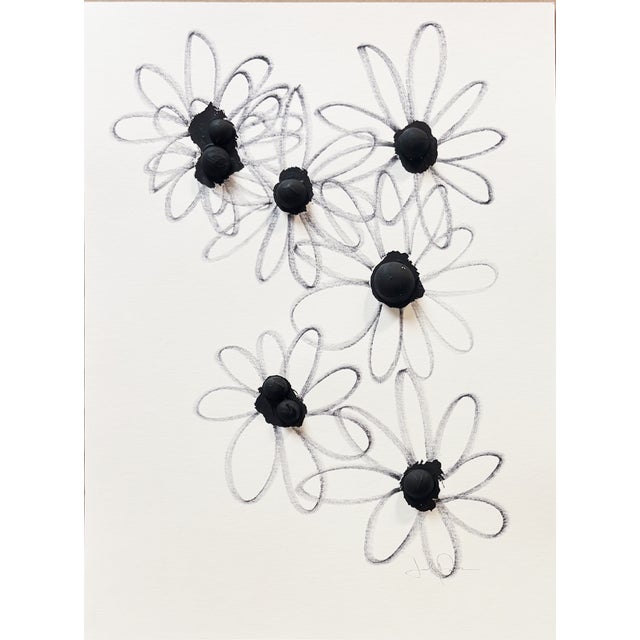 Original abstract floral ink drawing in black and white on paper. Organic daisy-inspired forms with expressive linework...