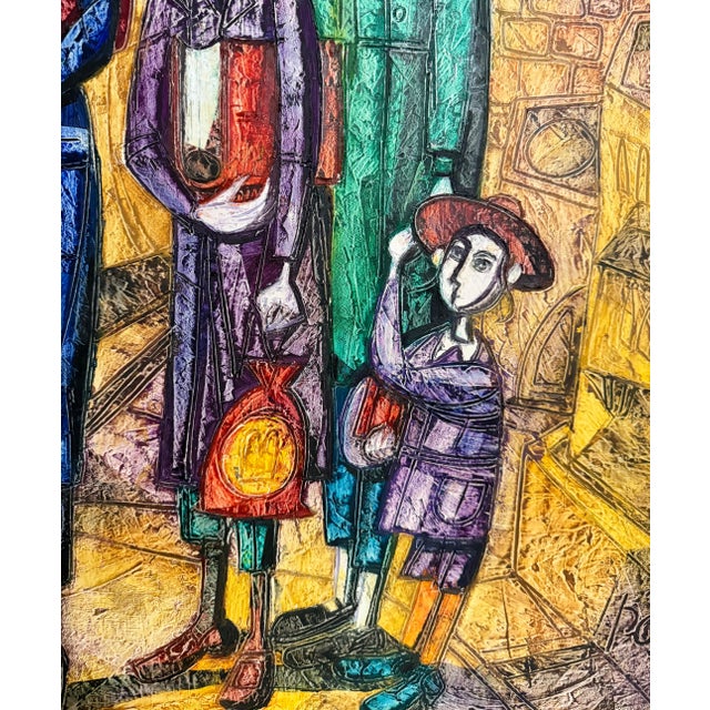 Blue Jossi Stern, Jerusalem Hasidic Family Oil Painting Israeli Judaica Yossi Stern Bezalel School For Sale - Image 8 of 10