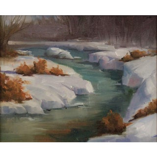 Cherry Creek 1 by Ali Ghassan | Oil Painting of a creek with snow and trees For Sale