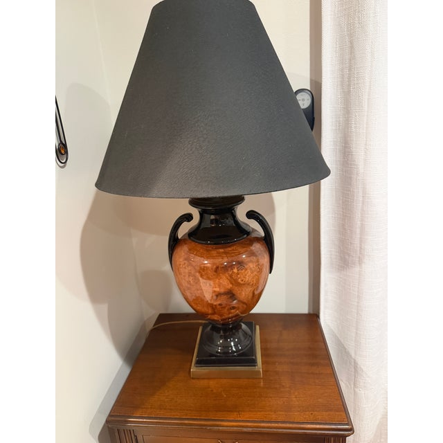Black Vintage Frederick Cooper Chicago Faux Burl Urn Table Lamp – Black & Brass For Sale - Image 8 of 12