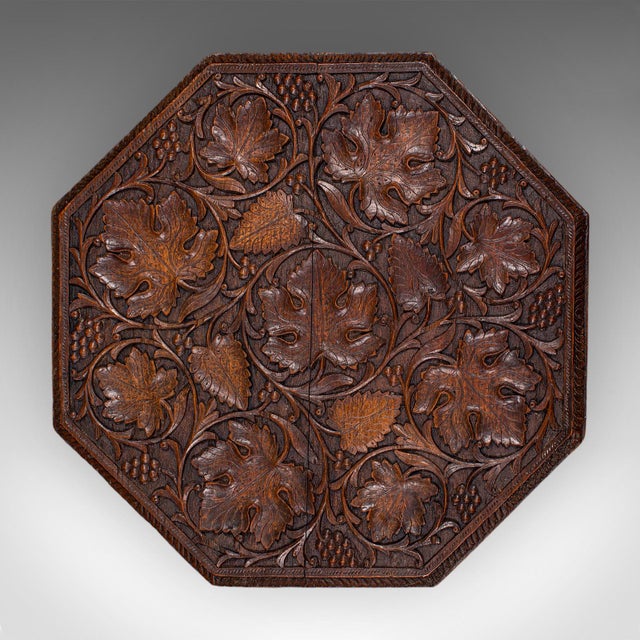 Wood Antique Campaign Tea Table, Anglo-Indian, Carved, Lamp, Side, Victorian, c.1900 For Sale - Image 7 of 10