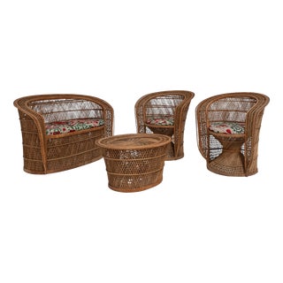 Swedish Woven Rattan Lounge Set, 1970s, Set of 4 For Sale