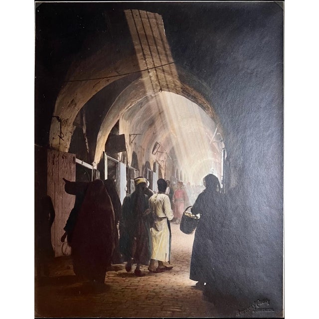 Early 20th Century American Colony Jerusalem, Vintage Large Albumen Photo Jerusalem Photograph American Colony Old City Market, 1890-1920 For Sale - Image 5 of 5